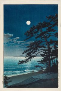 kawase hasui luna de primavera en la playa ninomiya